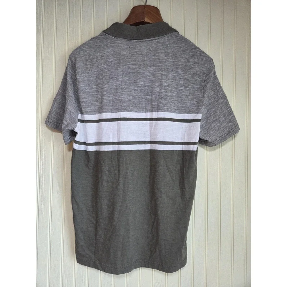 Original Penguin Polo‎ Shirt Mens Medium Green White Striped Pocket Cotton - Picture 3 of 9